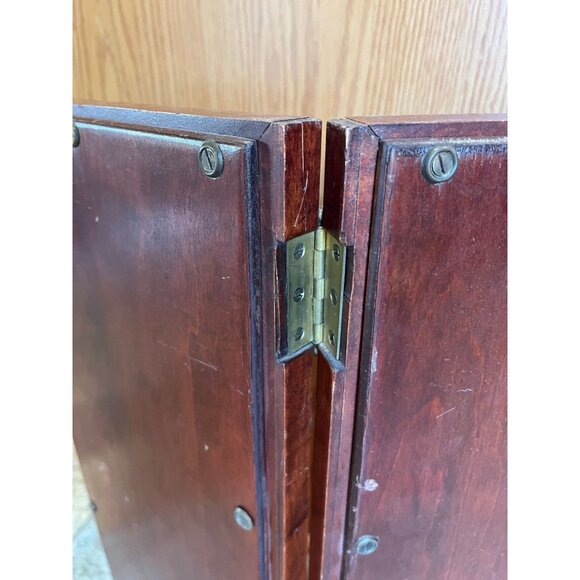 Antique Handmade Hand Carved Folding Wooden Mirror Perfect Symmetry Table Top 12 - Picture 9 of 10